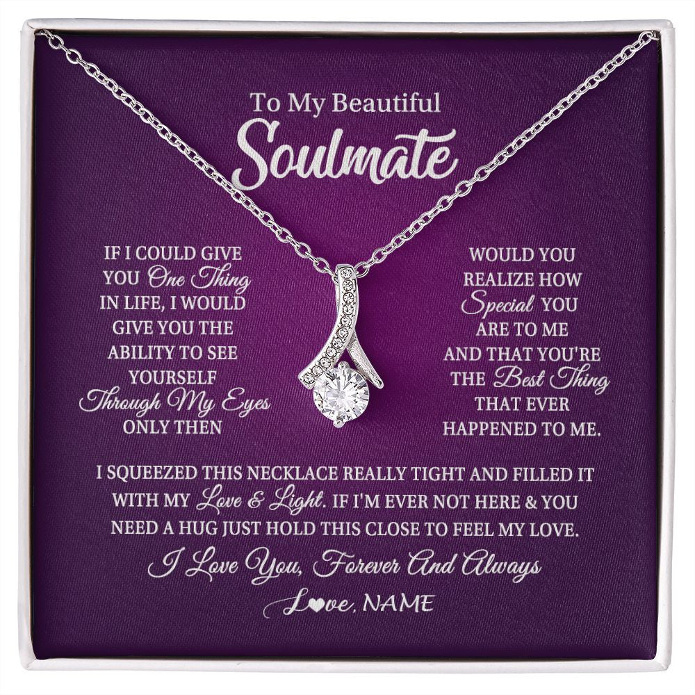 Alluring Beauty Necklace | Personalized To My Beautiful Soulmate Necklace From Husband I Love You Future Wife Birthday Valentines Day Christmas Customized Gift Box Message Card | teecentury