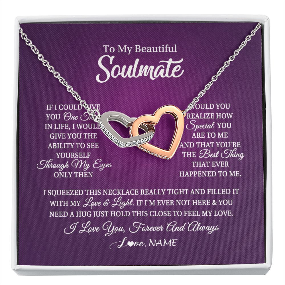 Interlocking Hearts Necklace | Personalized To My Beautiful Soulmate Necklace From Husband I Love You Future Wife Birthday Valentines Day Christmas Customized Gift Box Message Card | teecentury
