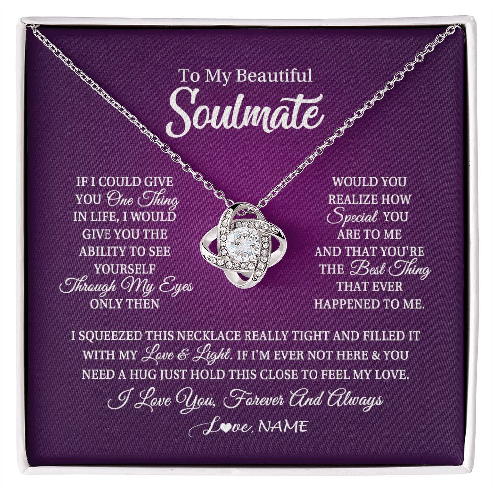 Love Knot Necklace | Personalized To My Beautiful Soulmate Necklace From Husband I Love You Future Wife Birthday Valentines Day Christmas Customized Gift Box Message Card | teecentury