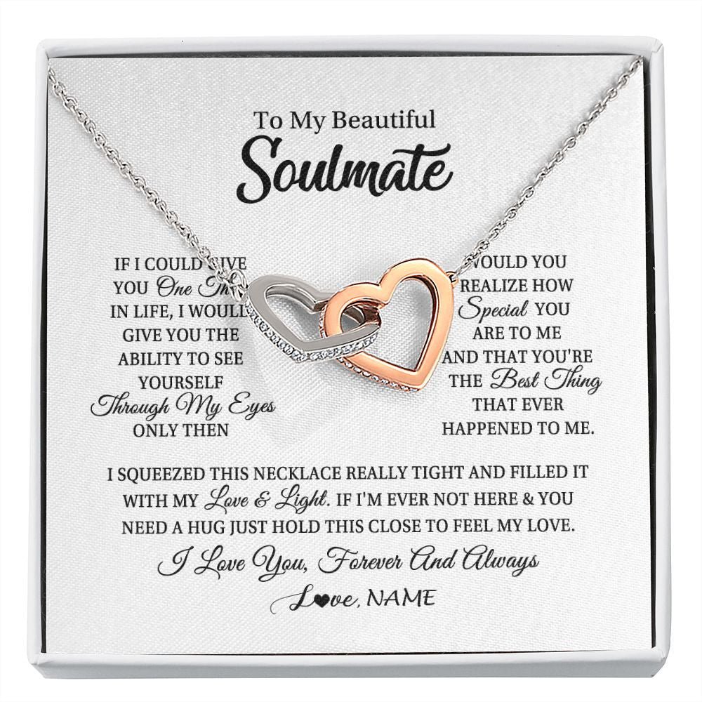 Interlocking Hearts Necklace | Personalized To My Beautiful Soulmate Necklace From Husband If I Could Give You Future Wife Birthday Anniversary Christmas Customized Gift Box Message Card | teecentury