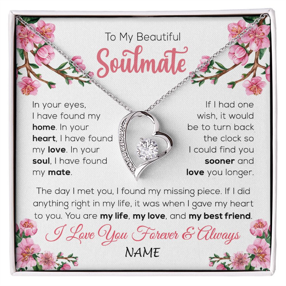 Forever Love Necklace | Personalized To My Beautiful Soulmate Necklace From Husband Love You Longer Wife Birthday Anniversary Wedding Valentines Day Customized Gift Box Message Card | teecentury