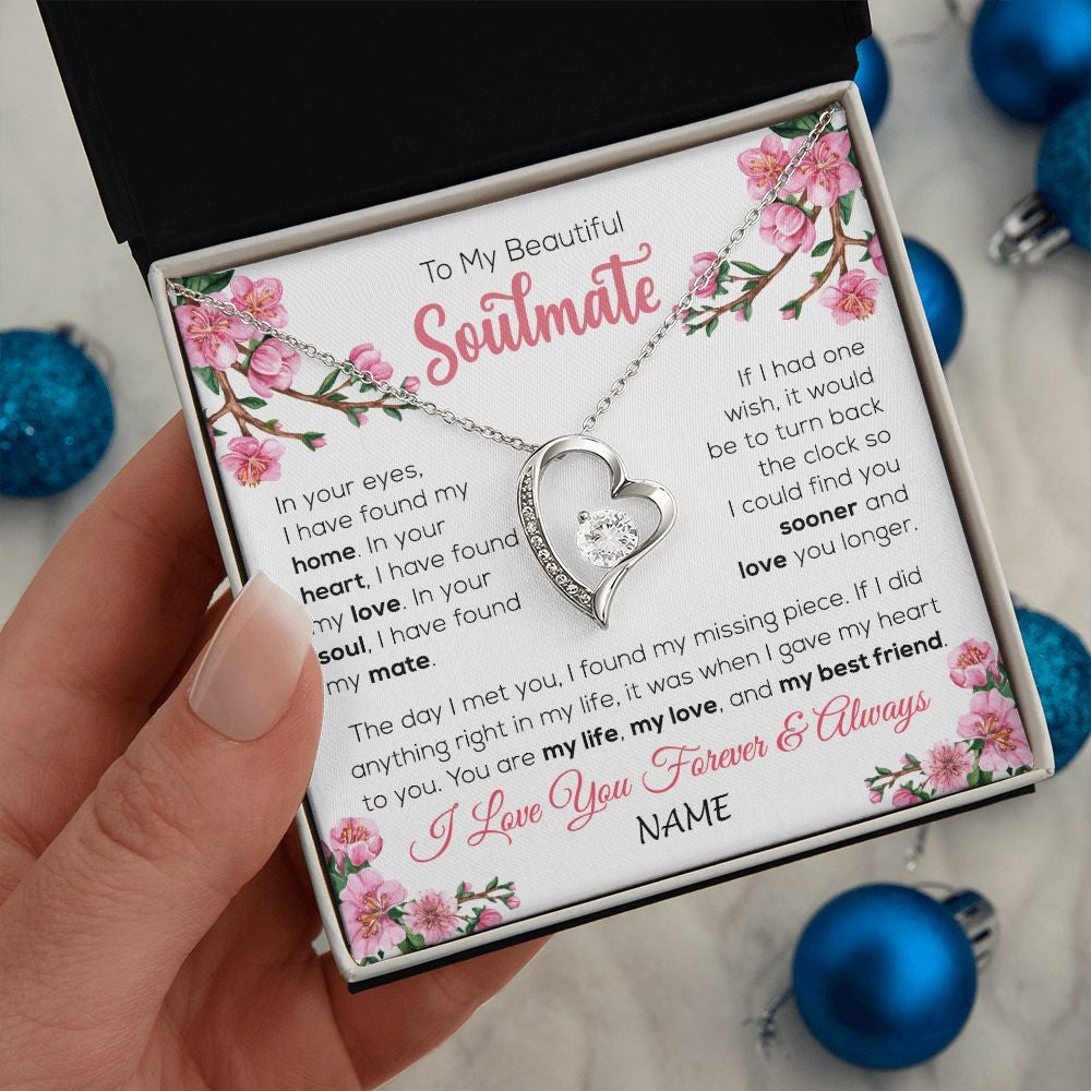 Forever Love Necklace | Personalized To My Beautiful Soulmate Necklace From Husband Love You Longer Wife Birthday Anniversary Wedding Valentines Day Customized Gift Box Message Card | teecentury