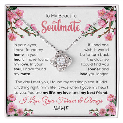 Love Knot Necklace | Personalized To My Beautiful Soulmate Necklace From Husband Love You Longer Wife Birthday Anniversary Wedding Valentines Day Customized Gift Box Message Card | teecentury