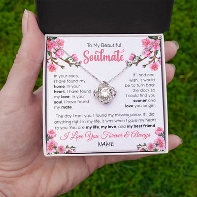 Love Knot Necklace | Personalized To My Beautiful Soulmate Necklace From Husband Love You Longer Wife Birthday Anniversary Wedding Valentines Day Customized Gift Box Message Card | teecentury
