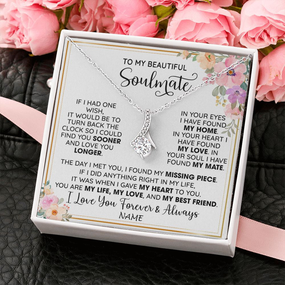 Alluring Beauty Necklace | Personalized To My Beautiful Soulmate Necklace From Husband My Life My Love Wife Romantic Birthday Anniversary Christmas Customized Gift Box Message Card | teecentury