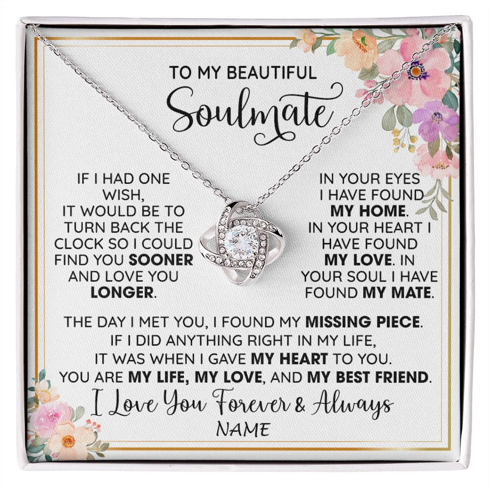 Love Knot Necklace | Personalized To My Beautiful Soulmate Necklace From Husband My Life My Love Wife Romantic Birthday Anniversary Christmas Customized Gift Box Message Card | teecentury
