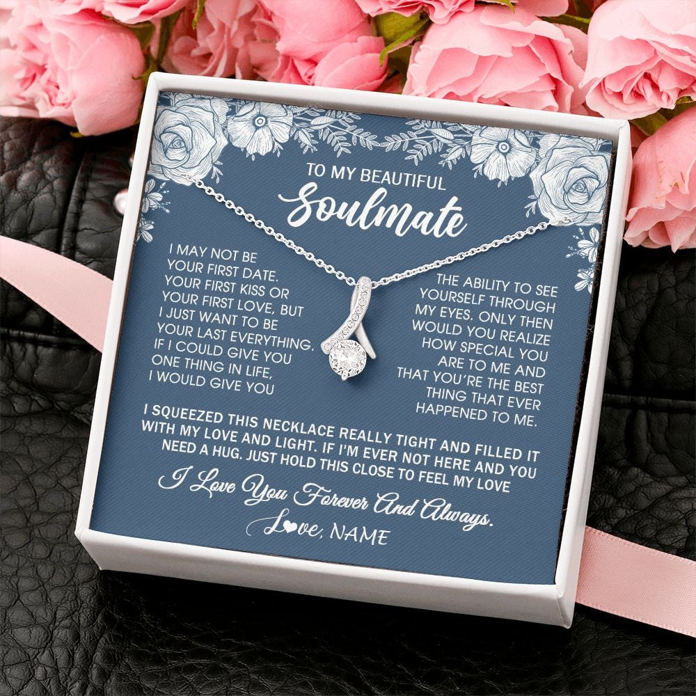 Alluring Beauty Necklace | Personalized To My Beautiful Soulmate Necklace Love Forever For Wife Birthday Anniversary Wedding Valentines Day Christmas Customized Gift Box Message Card | teecentury