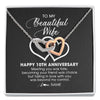 Interlocking Hearts Necklace | Personalized To My Beautiful Wife Necklace From Husband 10 Years Wedding Anniversary For Her Married 10th Anniversary For Her Customized Gift Box Message | teecentury