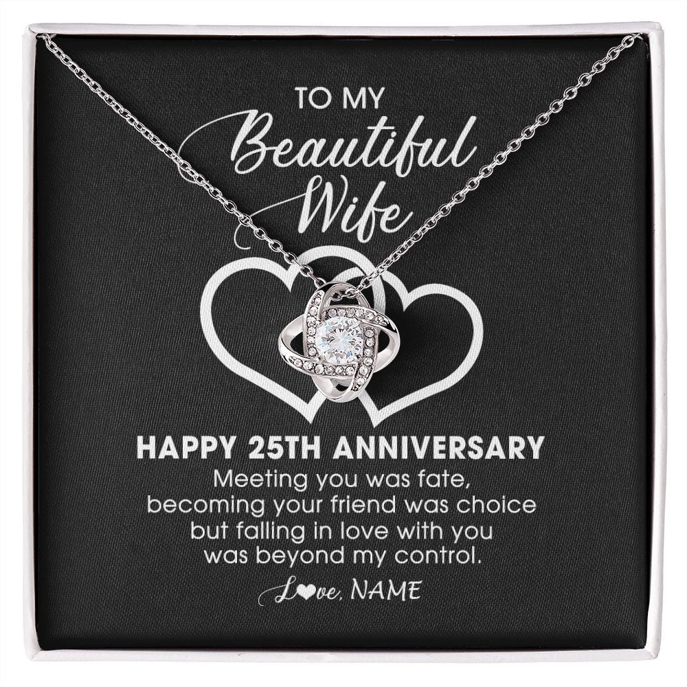 Love Knot Necklace | Personalized To My Beautiful Wife Necklace From Husband 25 Years Wedding Anniversary For Her Married 25th Anniversary For Her Customized Gift Box Message | teecentury