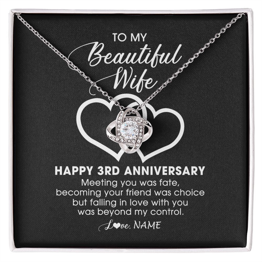 Love Knot Necklace | Personalized To My Beautiful Wife Necklace From Husband 3 Years Wedding Anniversary For Her Married 3th Anniversary For Her Customized Gift Box Message | teecentury