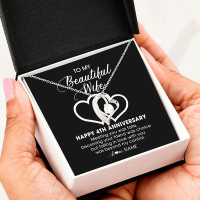 Forever Love Necklace | Personalized To My Beautiful Wife Necklace From Husband 4 Years Wedding Anniversary For Her Married 4th Anniversary For Her Customized Gift Box Message | teecentury