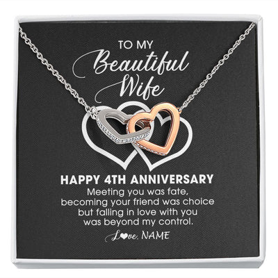 Interlocking Hearts Necklace | Personalized To My Beautiful Wife Necklace From Husband 4 Years Wedding Anniversary For Her Married 4th Anniversary For Her Customized Gift Box Message | teecentury