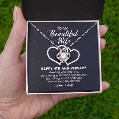Love Knot Necklace | Personalized To My Beautiful Wife Necklace From Husband 4 Years Wedding Anniversary For Her Married 4th Anniversary For Her Customized Gift Box Message | teecentury
