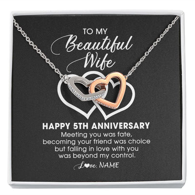 Interlocking Hearts Necklace | Personalized To My Beautiful Wife Necklace From Husband 5 Years Wedding Anniversary For Her Married 5th Anniversary For Her Customized Gift Box Message | teecentury