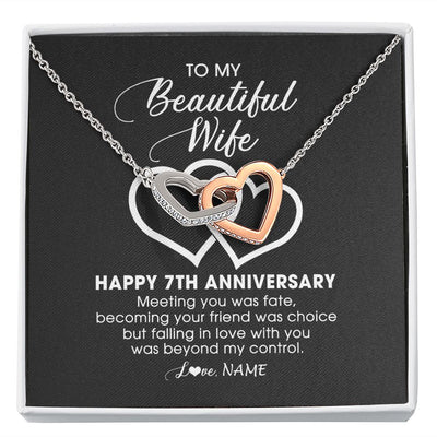 Interlocking Hearts Necklace | Personalized To My Beautiful Wife Necklace From Husband 7 Years Wedding Anniversary For Her Married 7th Anniversary For Her Customized Gift Box Message | teecentury