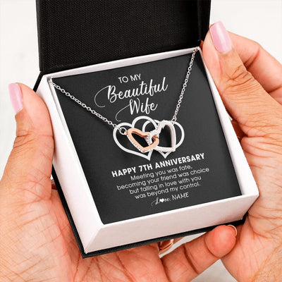 Interlocking Hearts Necklace | Personalized To My Beautiful Wife Necklace From Husband 7 Years Wedding Anniversary For Her Married 7th Anniversary For Her Customized Gift Box Message | teecentury