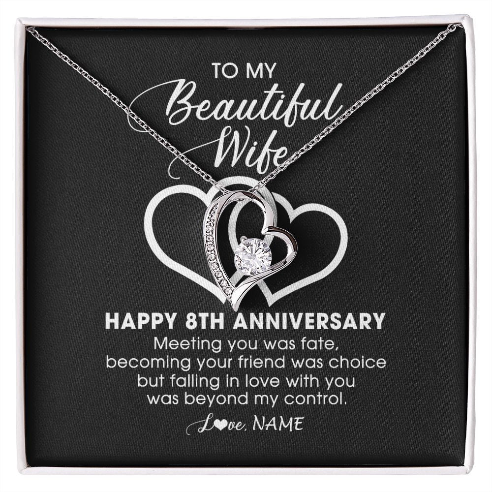 Forever Love Necklace | Personalized To My Beautiful Wife Necklace From Husband 8 Years Wedding Anniversary For Her Married 8th Anniversary For Her Customized Gift Box Message | teecentury