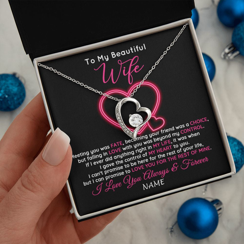 Forever Love Necklace | Personalized To My Beautiful Wife Necklace From Husband Falling In Love Wife Birthday Anniversary Wedding Valentines Day Customized Gift Box Message Card | teecentury