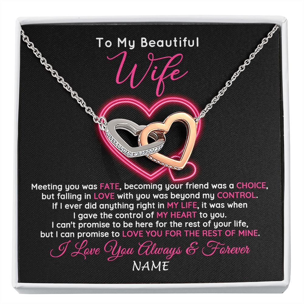 Interlocking Hearts Necklace | Personalized To My Beautiful Wife Necklace From Husband Falling In Love Wife Birthday Anniversary Wedding Valentines Day Customized Gift Box Message Card | teecentury