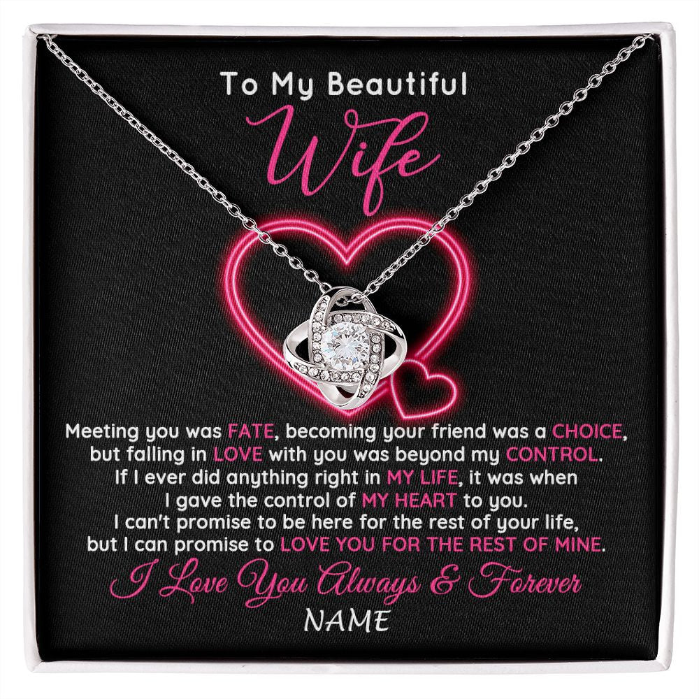 Love Knot Necklace | Personalized To My Beautiful Wife Necklace From Husband Falling In Love Wife Birthday Anniversary Wedding Valentines Day Customized Gift Box Message Card | teecentury