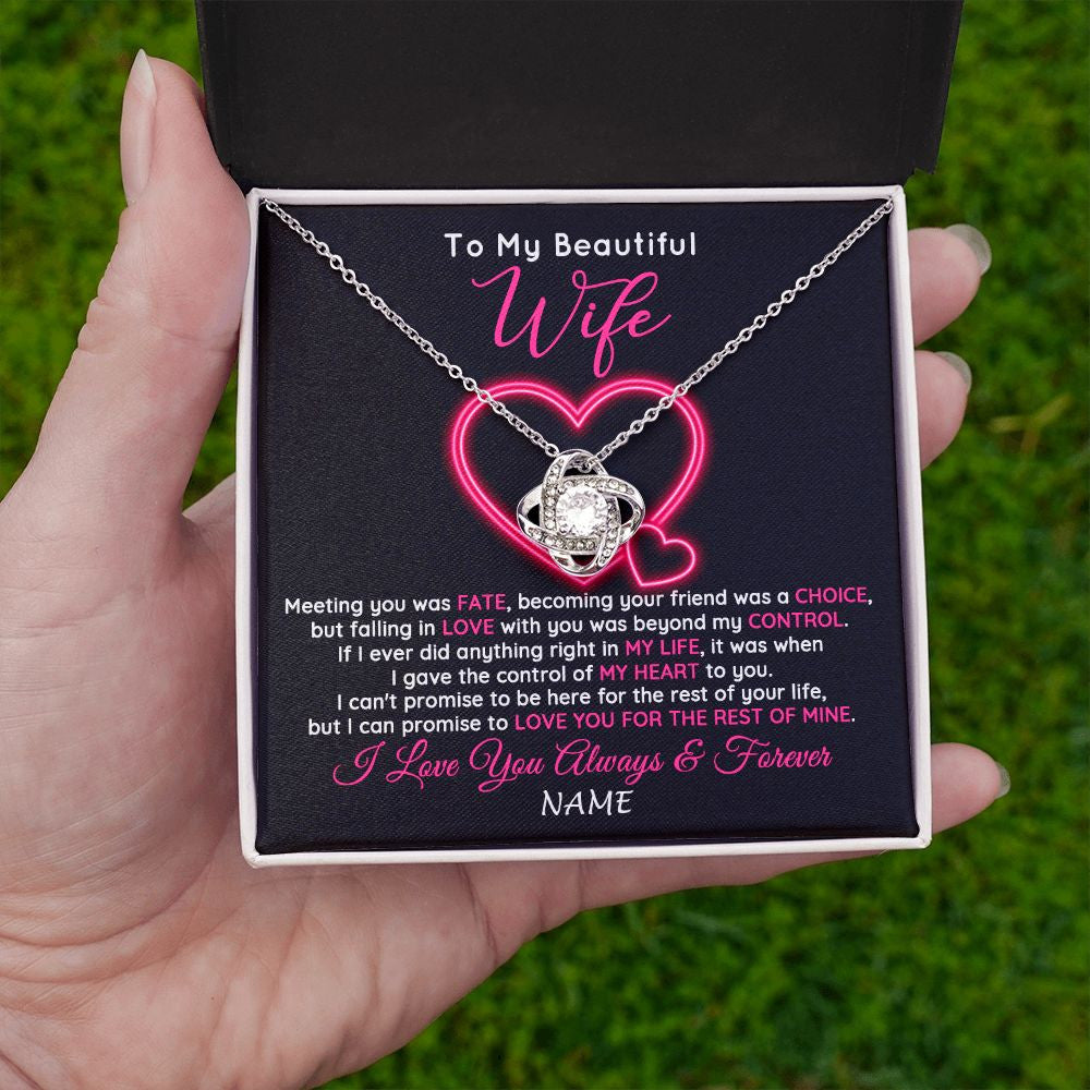 Love Knot Necklace | Personalized To My Beautiful Wife Necklace From Husband Falling In Love Wife Birthday Anniversary Wedding Valentines Day Customized Gift Box Message Card | teecentury