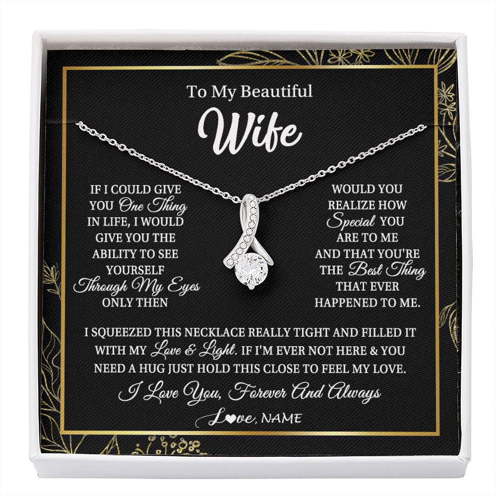 Alluring Beauty Necklace | Personalized To My Beautiful Wife Necklace From Husband Feel My Love For Her Wife Birthday Anniversary Wedding Valentines Day Christmas Customized Message Card | teecentury