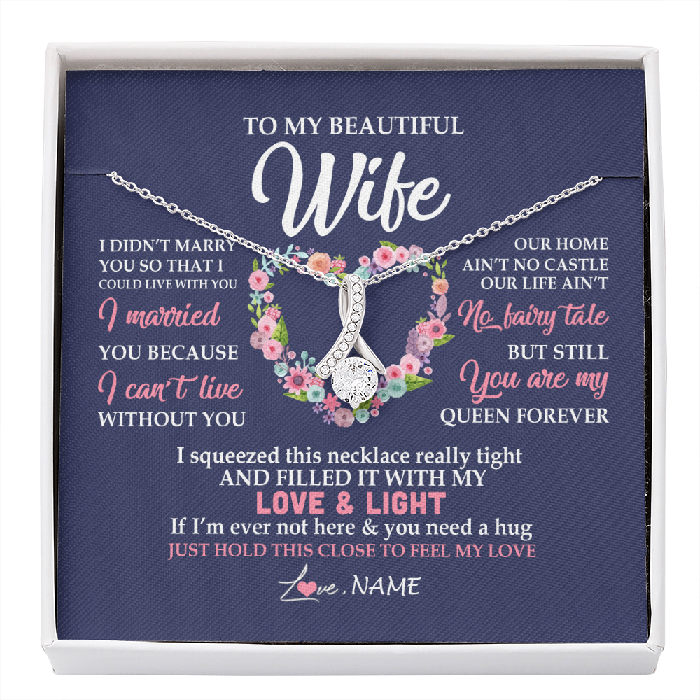 Alluring Beauty Necklace | Personalized To My Beautiful Wife Necklace From Husband Feel My Love Wife Birthday Anniversary Wedding Valentines Day Christmas Customized Message Card | teecentury