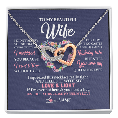 Interlocking Hearts Necklace | Personalized To My Beautiful Wife Necklace From Husband Feel My Love Wife Birthday Anniversary Wedding Valentines Day Christmas Customized Message Card | teecentury