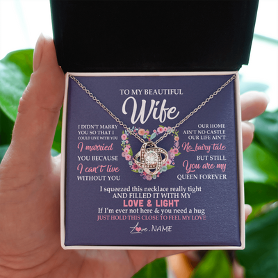 Love Knot Necklace | Personalized To My Beautiful Wife Necklace From Husband Feel My Love Wife Birthday Anniversary Wedding Valentines Day Christmas Customized Message Card | teecentury