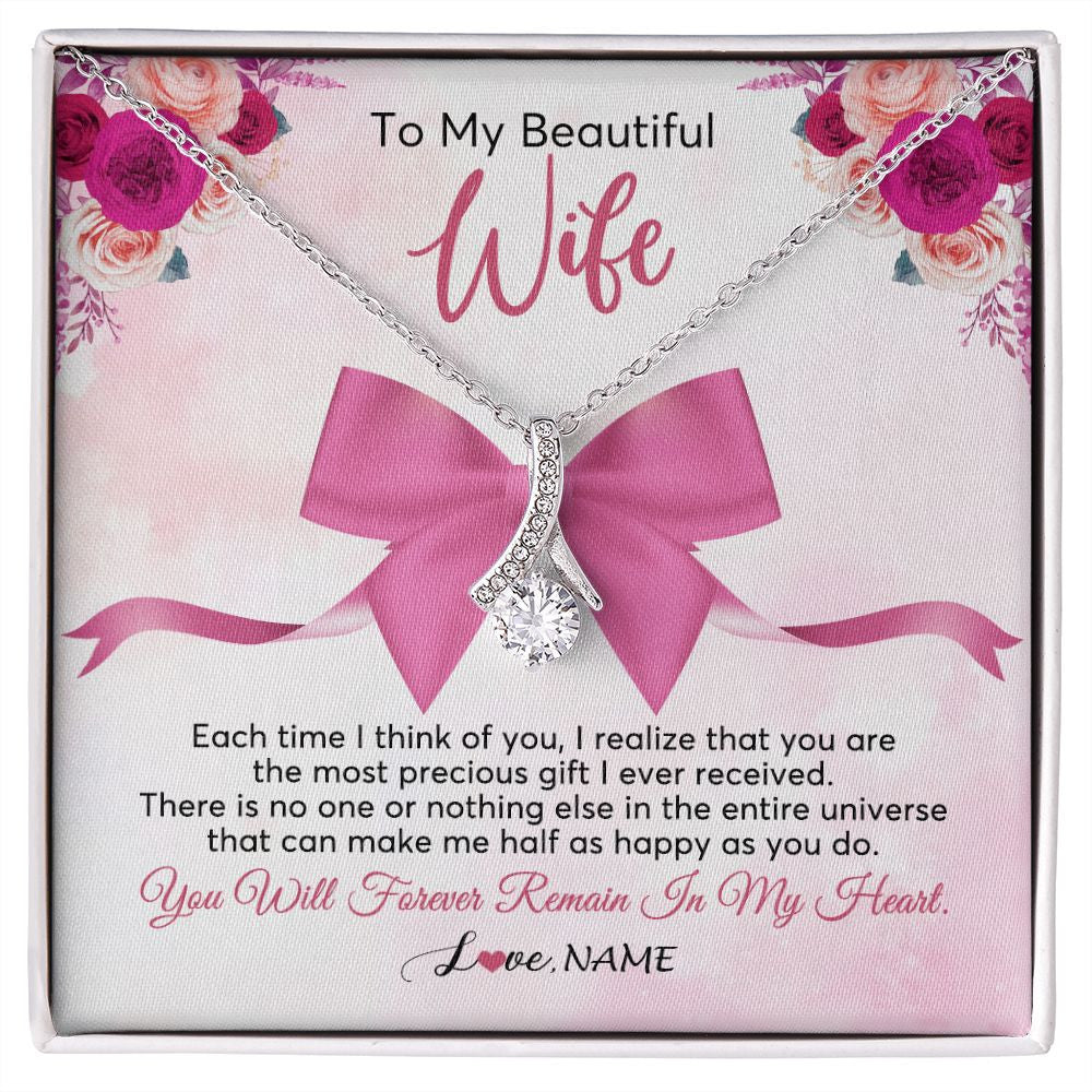 Alluring Beauty Necklace | Personalized To My Beautiful Wife Necklace From Husband Forever In My Heart Wife Birthday Anniversary Wedding Valentines Day Customized Gift Box Message Card | teecentury