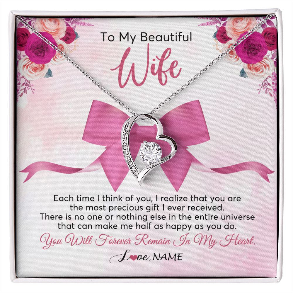 Forever Love Necklace | Personalized To My Beautiful Wife Necklace From Husband Forever In My Heart Wife Birthday Anniversary Wedding Valentines Day Customized Gift Box Message Card | teecentury