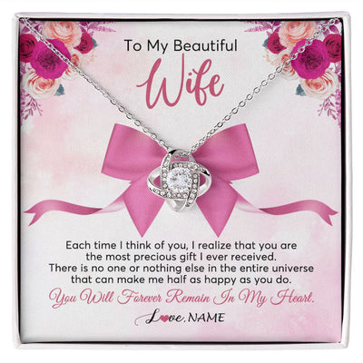 Love Knot Necklace | Personalized To My Beautiful Wife Necklace From Husband Forever In My Heart Wife Birthday Anniversary Wedding Valentines Day Customized Gift Box Message Card | teecentury