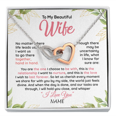 Interlocking Hearts Necklace | Personalized To My Beautiful Wife Necklace From Husband Hand In Hand Wife Birthday Anniversary Valentines Day Christmas Customized Gift Box Message Card | teecentury