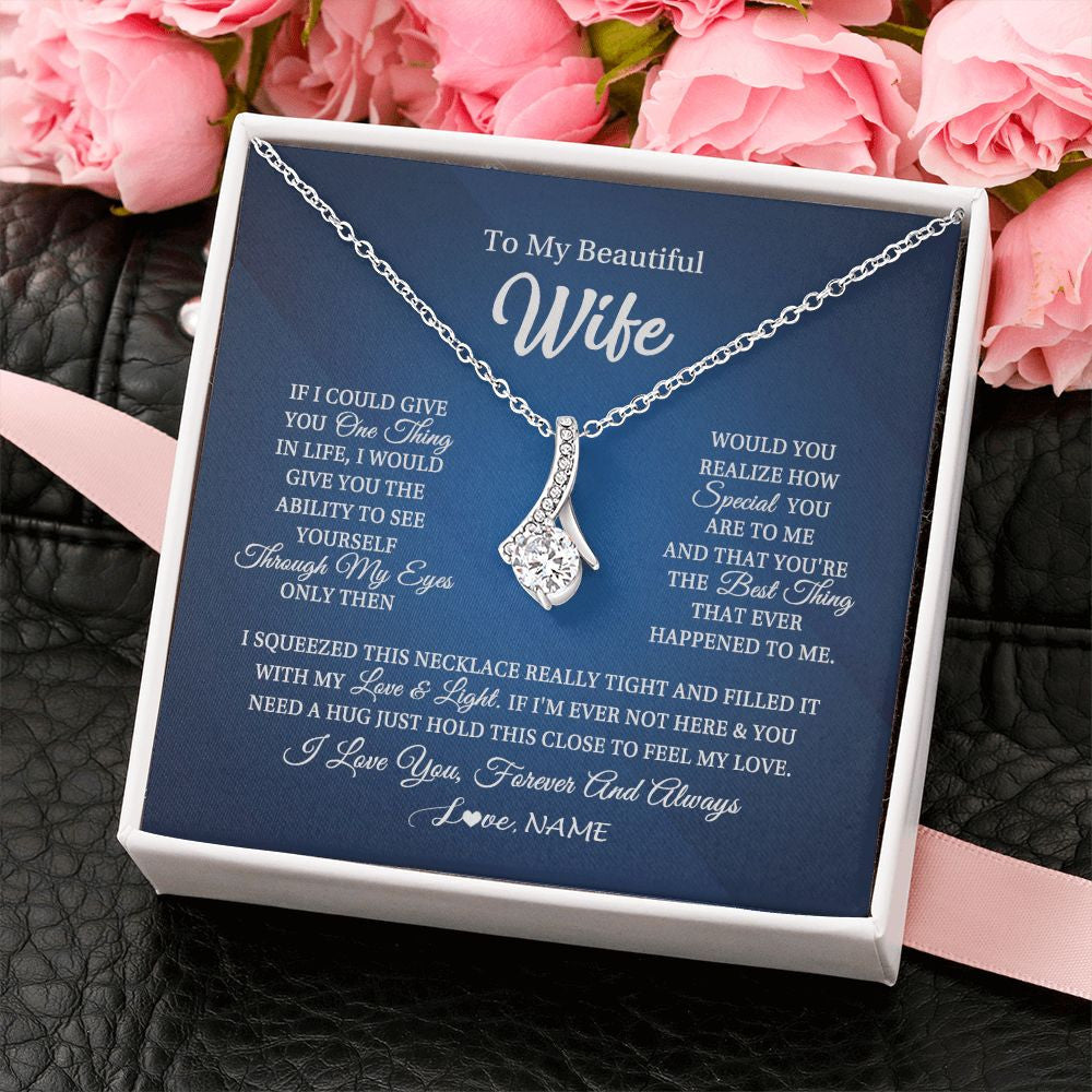 Alluring Beauty Necklace | Personalized To My Beautiful Wife Necklace From Husband Hold This Close My Love Wife Birthday Anniversary Valentine Christmas Customized Gift Box Message Card | teecentury