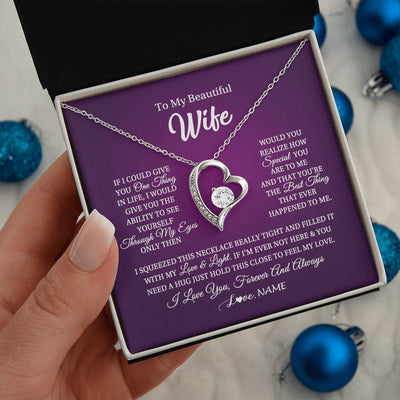 Forever Love Necklace | Personalized To My Beautiful Wife Necklace From Husband I Love You Wife Birthday Anniversary Valentines Day Christmas Jewelry Customized Gift Box Message Card | teecentury
