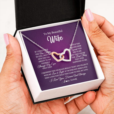 Interlocking Hearts Necklace | Personalized To My Beautiful Wife Necklace From Husband I Love You Wife Birthday Anniversary Valentines Day Christmas Jewelry Customized Gift Box Message Card | teecentury