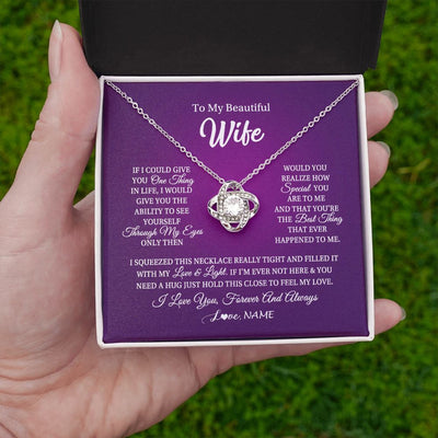 Love Knot Necklace | Personalized To My Beautiful Wife Necklace From Husband I Love You Wife Birthday Anniversary Valentines Day Christmas Jewelry Customized Gift Box Message Card | teecentury
