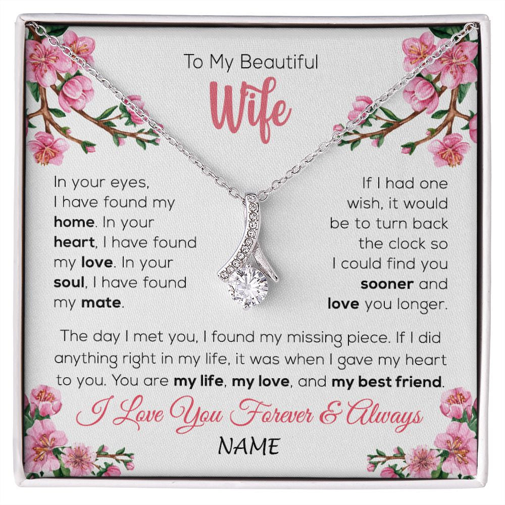 Alluring Beauty Necklace | Personalized To My Beautiful Wife Necklace From Husband Love You Longer Wife Birthday Anniversary Wedding Valentines Day Customized Gift Box Message Card | teecentury