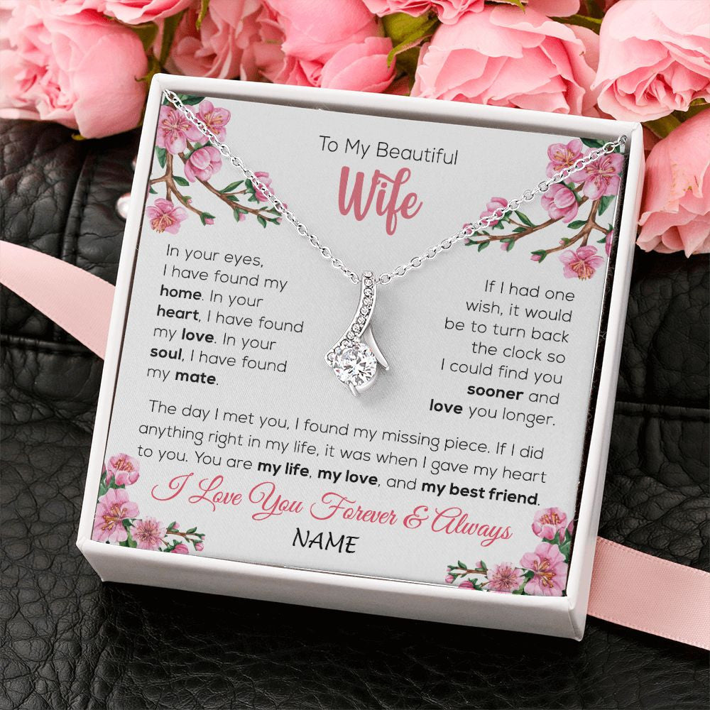 Alluring Beauty Necklace | Personalized To My Beautiful Wife Necklace From Husband Love You Longer Wife Birthday Anniversary Wedding Valentines Day Customized Gift Box Message Card | teecentury