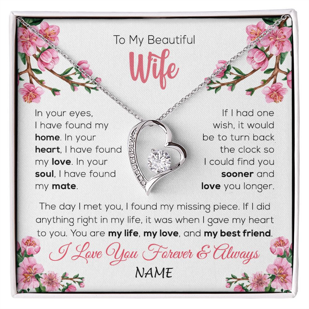 Forever Love Necklace | Personalized To My Beautiful Wife Necklace From Husband Love You Longer Wife Birthday Anniversary Wedding Valentines Day Customized Gift Box Message Card | teecentury