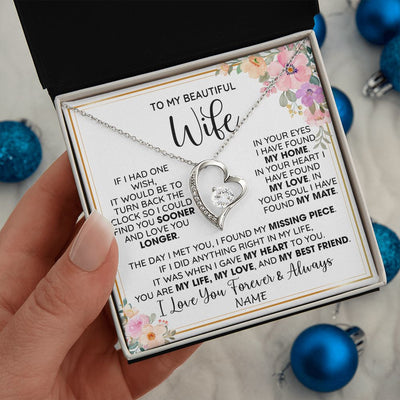 Forever Love Necklace | Personalized To My Beautiful Wife Necklace From Husband My Life My Love Wife Birthday Anniversary Valentines Day Christmas Customized Gift Box Message Card | teecentury