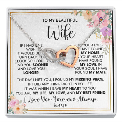 Interlocking Hearts Necklace | Personalized To My Beautiful Wife Necklace From Husband My Life My Love Wife Birthday Anniversary Valentines Day Christmas Customized Gift Box Message Card | teecentury