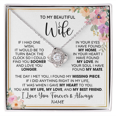 Love Knot Necklace | Personalized To My Beautiful Wife Necklace From Husband My Life My Love Wife Birthday Anniversary Valentines Day Christmas Customized Gift Box Message Card | teecentury