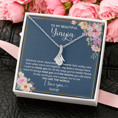 Alluring Beauty Necklace | Personalized To My Beautiful Yiayia Necklace From Grandkids Granddaughter You Are The World Yiayia Birthday Mothers Day Customized Gift Box Message Card | teecentury