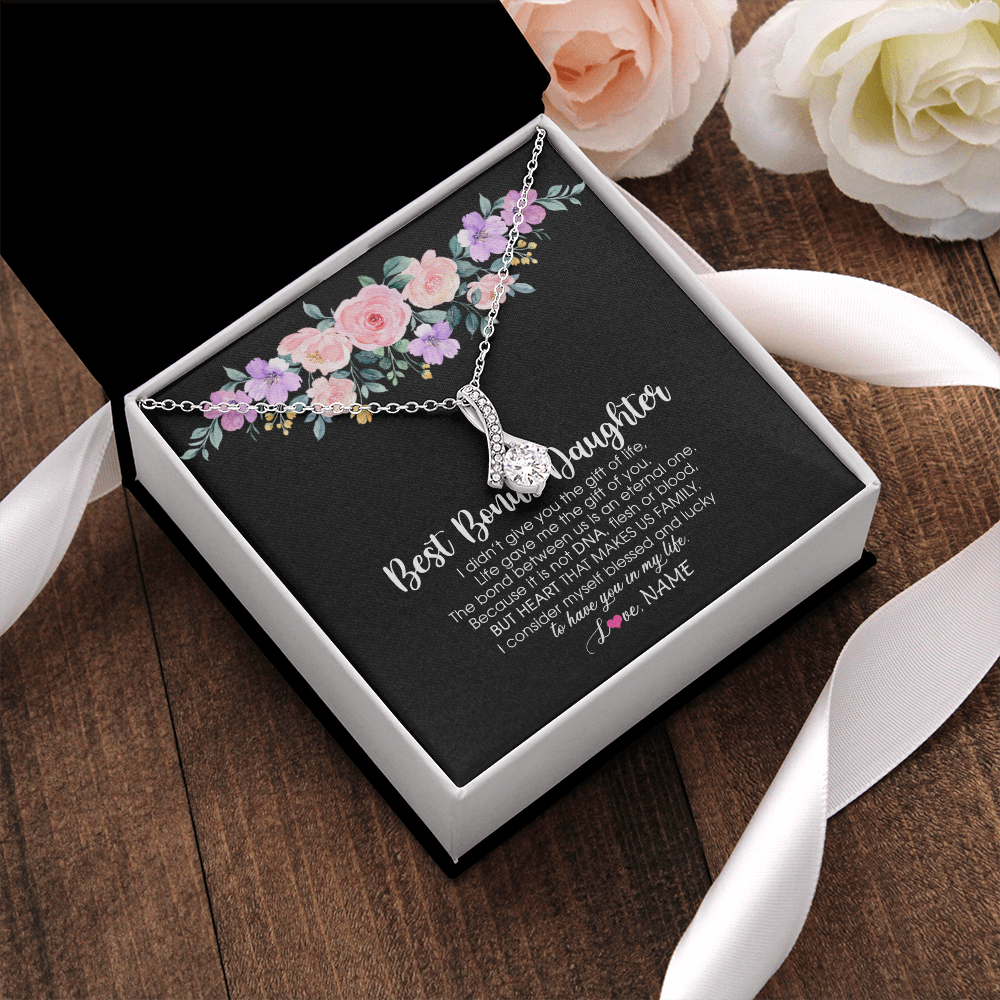 Alluring Beauty Necklace | Personalized To My Best Bonus Daughter Necklace From Bonus Mom Life Gave Me The Gift Of You Step Daughter Jewelry Birthday Christmas Customized Message Card | teecentury