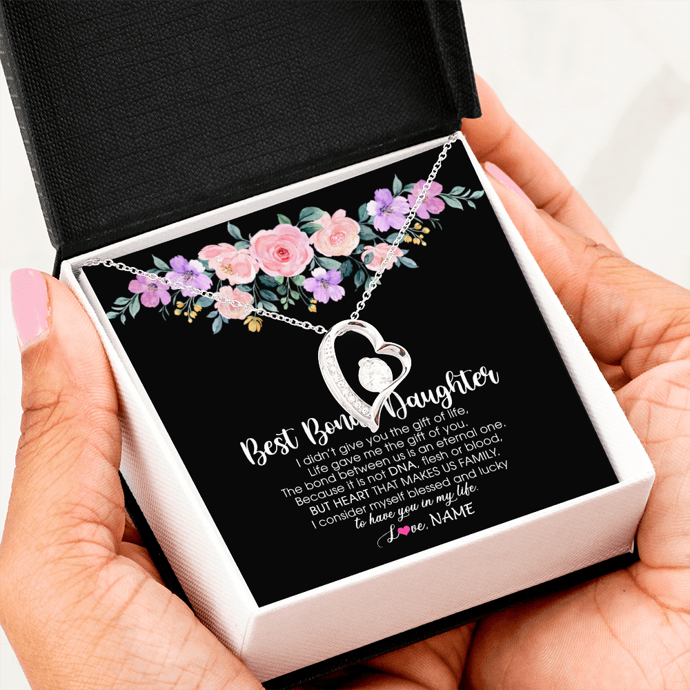 Forever Love Necklace | Personalized To My Best Bonus Daughter Necklace From Bonus Mom Life Gave Me The Gift Of You Step Daughter Jewelry Birthday Christmas Customized Message Card | teecentury