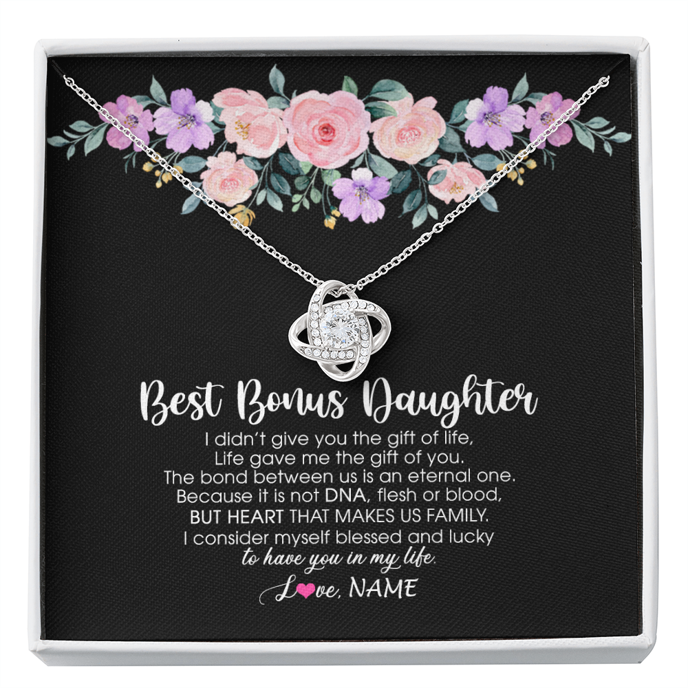 Love Knot Necklace | Personalized To My Best Bonus Daughter Necklace From Bonus Mom Life Gave Me The Gift Of You Step Daughter Jewelry Birthday Christmas Customized Message Card | teecentury
