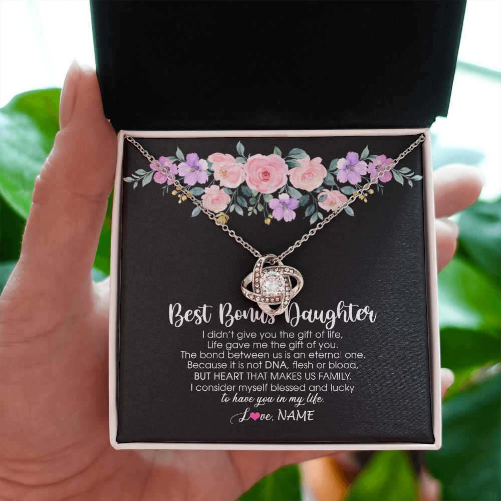 Love Knot Necklace | Personalized To My Best Bonus Daughter Necklace From Bonus Mom Life Gave Me The Gift Of You Step Daughter Jewelry Birthday Christmas Customized Message Card | teecentury