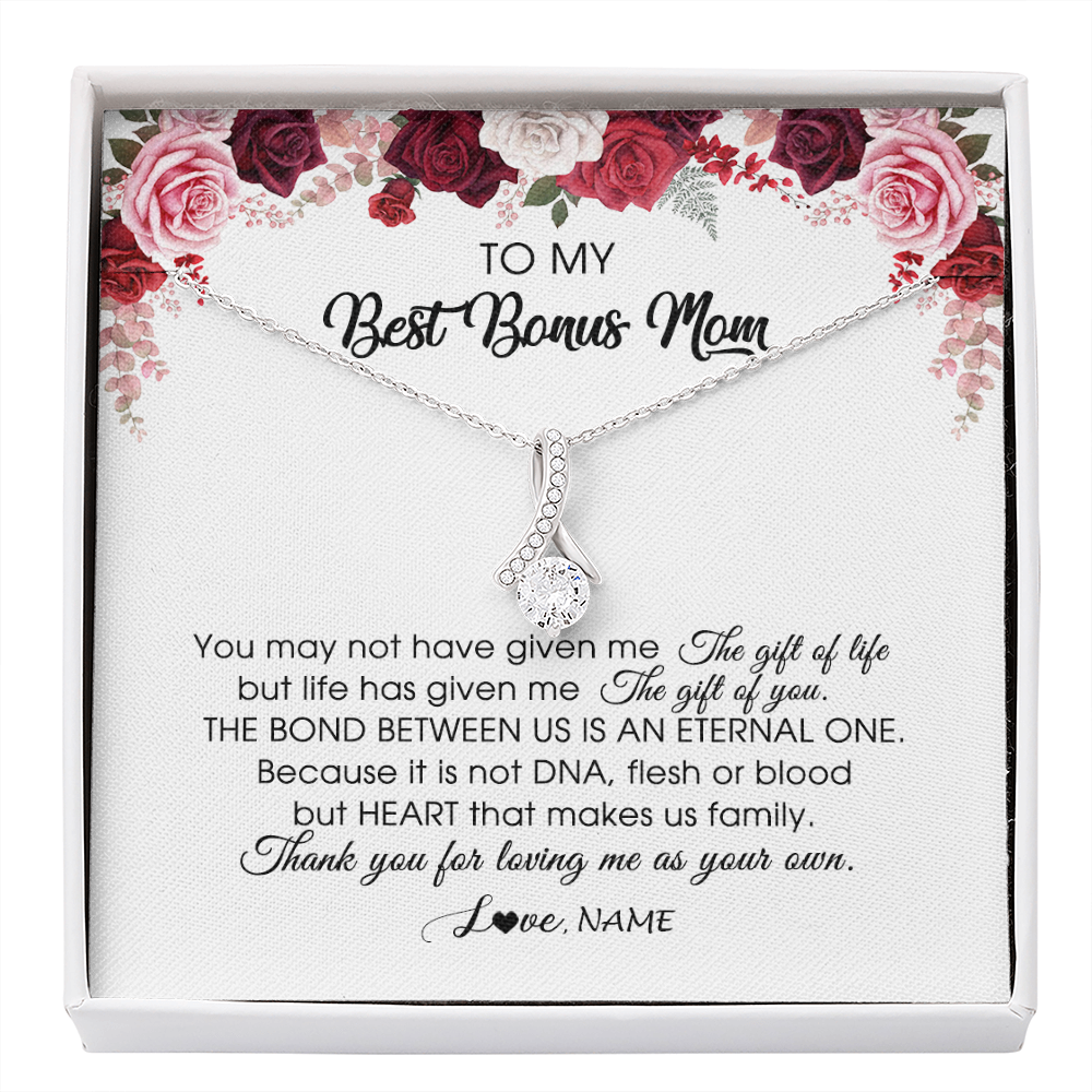 Alluring Beauty Necklace | Personalized To My Best Bonus Mom Necklace from Daughter Thank You For Loving Me Stepmom Jewelry Birthday Mothers Day Christmas Customized Message Card | teecentury