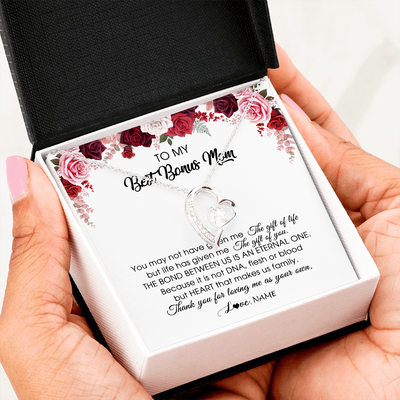 Forever Love Necklace | Personalized To My Best Bonus Mom Necklace from Daughter Thank You For Loving Me Stepmom Jewelry Birthday Mothers Day Christmas Customized Message Card | teecentury